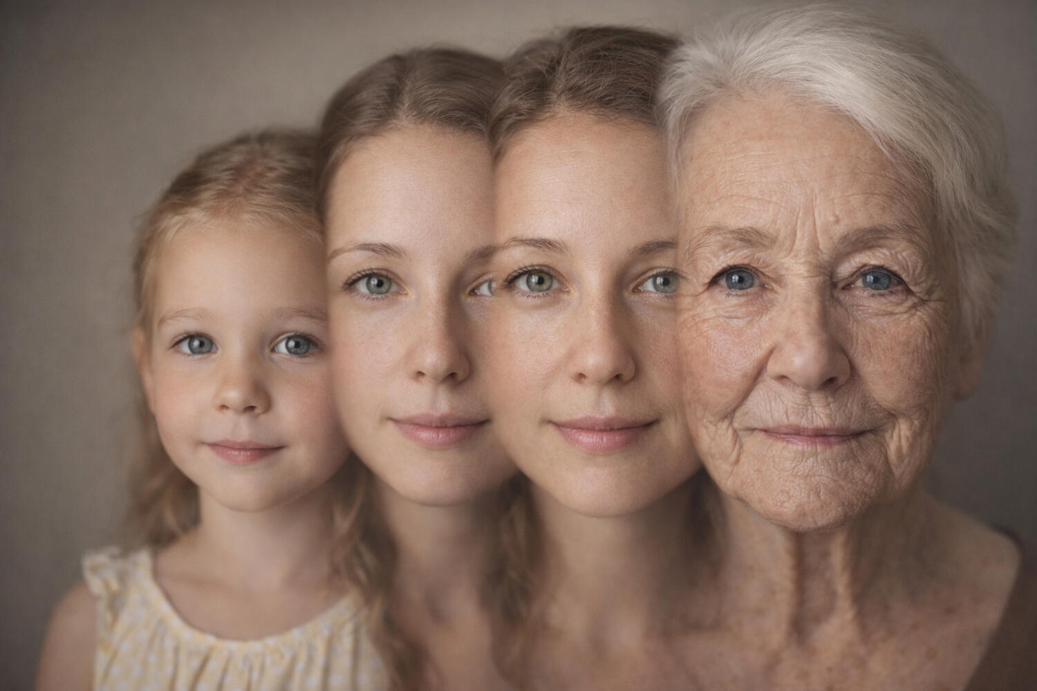 Cuatro generaciones de mujeres. foto realista de 4 generaciones de muejeres desde la niñez a la adultez